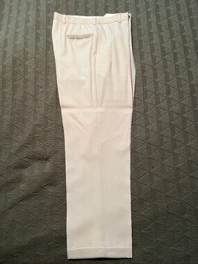 ALL WOOL GABARDINE PLEATED SLACKS WITH CUFFS BY JOSEPH BANKS IN CREAM